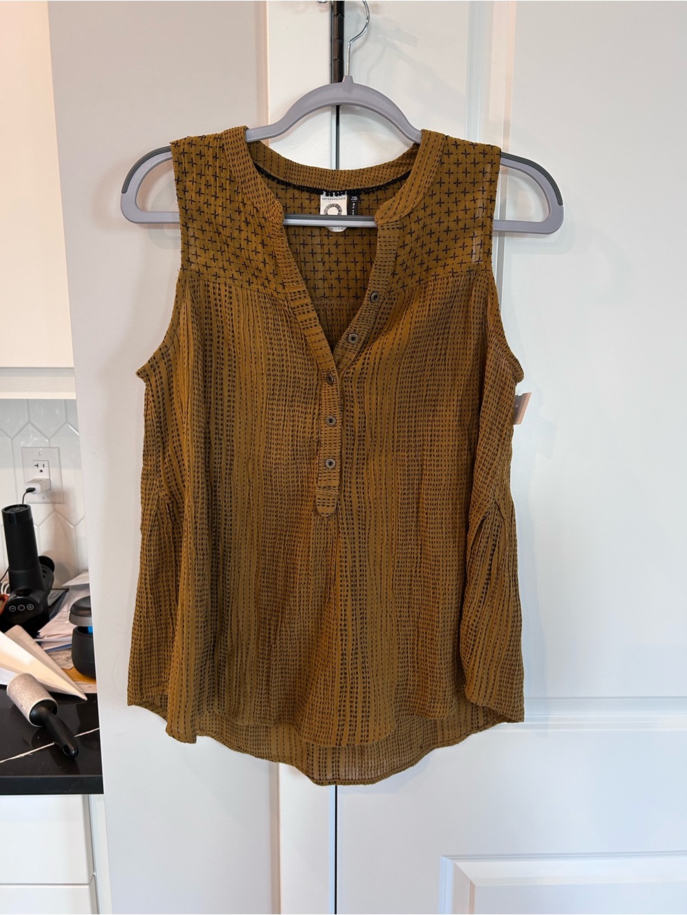 Anthropologie Akemi + Kin Marais Swing Tank Top Bronze Gauze Sleeveless Boho